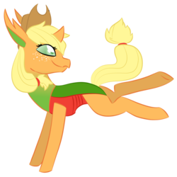 Size: 1024x1024 | Tagged: safe, artist:musicdove, applejack, changedling, changeling, g4, appleling, bucking, changedlingified, changelingified, female, simple background, solo, species swap, transparent background