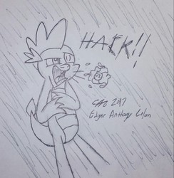 Size: 1393x1430 | Tagged: safe, artist:derpanater, spike, dragon, g4, 30 minute art challenge, coughing, crumpled, drool, male, onomatopoeia, parchment, solo, traditional art, wet paper