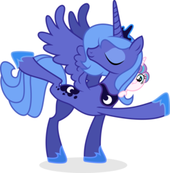 Size: 5422x5502 | Tagged: safe, artist:punzil504, princess flurry heart, princess luna, alicorn, pony, g4, absurd resolution, atg 2017, baby, baby pony, eyes closed, female, looking at you, mare, newbie artist training grounds, s1 luna, simple background, time paradox, transparent background