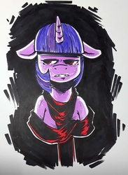 Size: 1205x1649 | Tagged: safe, artist:raph13th, twilight sparkle, pony, unicorn, g4, female, floppy ears, sad, solo, traditional art