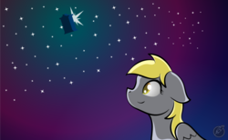 Size: 1043x643 | Tagged: safe, artist:littletigressda, derpy hooves, doctor whooves, time turner, pegasus, pony, g4, doctor who, female, male, mare, ship:doctorderpy, shipping, solo, space, stargazing, straight, tardis