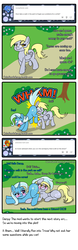 Size: 500x1593 | Tagged: safe, artist:outofworkderpy, derpy hooves, trixie, pegasus, pony, unicorn, comic:a derpy magic show, g4, awkward, awkward moment, blushing, clumsy, comic, embarrassed, faceful of ass, female, lesbian, mare, outofworkderpy, park, prone, shipping, sweatdrop, thinking, tripy, tumblr, tumblr comic, walking