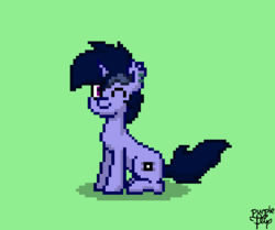 Size: 699x585 | Tagged: safe, artist:php142, edit, oc, oc only, oc:purple flix, pony, pony town, aseprite, cute, looking at you, male, one eye closed, sitting, smiling, solo, wink