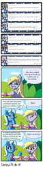 Size: 1000x3944 | Tagged: safe, artist:outofworkderpy, derpy hooves, trixie, pegasus, pony, unicorn, comic:a derpy magic show, g4, blushing, comic, duo, duo female, female, mare, outofworkderpy, sweat, sweatdrops, table, tumblr, tumblr comic