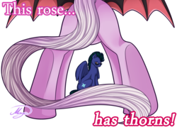 Size: 1148x824 | Tagged: safe, artist:lethalauroramage, oc, oc only, oc:glyde, oc:violet thorn, bat pony, pegasus, pony, bat pony oc, butt, commission, featureless crotch, female, framed by legs, male, mare, plot, rear view, simple background, stallion, sunglasses, transparent background
