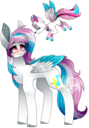 Size: 1125x1621 | Tagged: safe, artist:alithecat1989, oc, oc only, oc:starlight song, glaceon, pegasus, pony, blushing, colored wings, female, mare, multicolored wings, pokémon, simple background, solo, transparent background