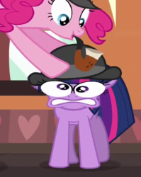 Size: 430x540 | Tagged: safe, screencap, pinkie pie, twilight sparkle, earth pony, pony, unicorn, g4, mmmystery on the friendship express, season 2, bowler hat, cropped, duo, faic, female, great moments in animation, gritted teeth, hat, looking down, mare, pinkie being pinkie, pipe, sherlock holmes, special eyes, unicorn twilight, watson