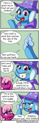Size: 1280x4000 | Tagged: safe, artist:outofworkderpy, cheerilee, trixie, earth pony, pony, unicorn, comic:a derpy magic show, g4, cape, clothes, comic, facehoof, female, funny, grin, hat, leaf, magic show, magic trick, mare, outofworkderpy, smiling, trixie's cape, trixie's hat, tumblr, tumblr comic