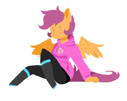 Size: 1977x1585 | Tagged: safe, artist:vanyllation, scootaloo, anthro, unguligrade anthro, g4, chibi, clothes, female, hoodie, simple background, sitting, solo, transparent background