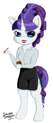 Size: 1098x2529 | Tagged: safe, artist:salamishowdown, rarity, anthro, unguligrade anthro, g4, chibi, clothes, female, lip gloss, lipstick, notepad, pencil, shirt, side slit, simple background, skirt, solo, transparent background
