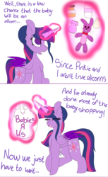 Size: 1280x2088 | Tagged: safe, artist:tomboygirl45, twilight sparkle, alicorn, pony, princessponk, g4, ask, bag, clothes, diaper, female, five nights at freddy's, magic, solo, tumblr, twilight sparkle (alicorn)