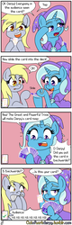 Size: 2560x8000 | Tagged: safe, artist:outofworkderpy, derpy hooves, trixie, pegasus, pony, unicorn, comic:a derpy magic show, g4, cape, card trick, clothes, comic, duo, duo female, female, funny, hat, magic show, magic trick, mare, outofworkderpy, trixie's cape, trixie's hat, tumblr, tumblr comic