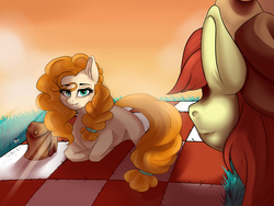 Size: 1600x1200 | Tagged: safe, artist:iluna_shake, bright mac, pear butter, pony, g4, the perfect pear, female, male, ship:brightbutter, shipping, straight