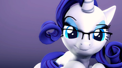 Size: 1920x1080 | Tagged: safe, artist:flushthebatsanta, rarity, pony, unicorn, g4, 3d, female, glasses, looking at you, simple background, solo, source filmmaker