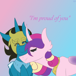 Size: 1688x1688 | Tagged: safe, artist:moonakart13, artist:moonaknight13, princess cadance, oc, oc:taylor queen, pony, g4, canon x oc, chest plate, eyes closed, freckles, markings, nuzzling, otp, shipping, smiling
