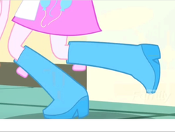Size: 2048x1536 | Tagged: safe, edit, edited screencap, screencap, pinkie pie, equestria girls, g4, my little pony equestria girls: summertime shorts, the art of friendship, boots, clothes, legs, pictures of legs, raised leg, shoes, skirt