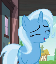 Size: 628x720 | Tagged: safe, screencap, trixie, pony, unicorn, all bottled up, g4, cute, diatrixes, eyes closed, female, happy, mare, open mouth, smiling, solo