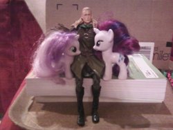 Size: 1280x960 | Tagged: safe, rarity, sweetie belle, pony, g4, action figure, arrow, brushable, hug, irl, legolas, lord of the rings, photo, toy