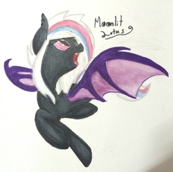 Size: 2465x2448 | Tagged: safe, artist:beetrue, oc, oc only, oc:moonlit lotus, bat pony, pony, female, high res, mare, solo, traditional art