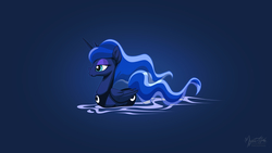 Size: 1920x1080 | Tagged: safe, artist:mysticalpha, princess luna, alicorn, pony, g4, behaving like a duck, crown, duckface, female, folded wings, jewelry, mare, pegaduck, peytral, regalia, solo, swanluna, swimming, water, wings