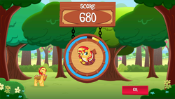 Size: 960x540 | Tagged: safe, gameloft, sunset shimmer, pony, g4, apple, apple tree, barn, female, flower, food, solo, tree