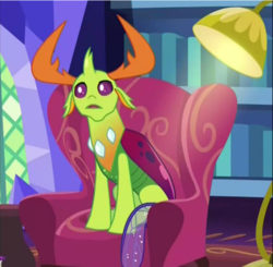 Size: 616x604 | Tagged: safe, screencap, thorax, changedling, changeling, g4, triple threat, armchair, chair, cropped, king thorax, male, sitting, solo