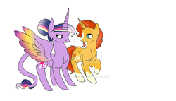 Size: 1024x585 | Tagged: safe, artist:starcoshipper, sunburst, twilight sparkle, alicorn, pony, g4, female, male, rainbow ponies, ship:twiburst, shipping, straight, this will end in tears, this will not end well, twilight sparkle (alicorn), watermark