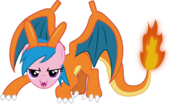 Size: 1653x1001 | Tagged: safe, artist:cloudy glow, firefly, charizard, pony, g4, clothes, costume, female, looking at you, mare, pokémon, simple background, smiling, solo, transparent background