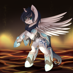 Size: 2512x2512 | Tagged: safe, artist:airiniblock, oc, oc only, oc:prince nova, alicorn, pony, rcf community, alicorn oc, armor, commission, featureless crotch, high res, male, rearing, serious, serious face, solo, stallion, ych result