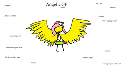 Size: 1034x623 | Tagged: safe, artist:horsesplease, fluttershy, equestria girls, g4, 1000 hours in ms paint, behaving like a bird, flapping, hush now quiet now, i'd like to be a tree, ideal gf, implied angel bunny, large wings, love me, meme, ms paint, oh my, shy, smiling, spread wings, winged humanization, wings, you're going to love me