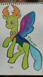 Size: 576x1024 | Tagged: safe, artist:timidwithapen, thorax, changedling, changeling, g4, colored pencil drawing, king thorax, male, photo, simple background, solo, traditional art, white background