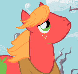 Size: 256x243 | Tagged: safe, screencap, big macintosh, earth pony, pony, family appreciation day, g4, animated, dramatic, freckles, gif, male, serious, shit just got real, solo, stallion, windswept mane