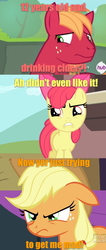 Size: 500x1182 | Tagged: safe, apple bloom, applejack, big macintosh, earth pony, pony, g4, angry, cider, king of the hill, male, screencap comic, stallion, underaged drinking