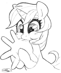 Size: 1066x1280 | Tagged: safe, artist:steffy-beff, lyra heartstrings, pony, unicorn, g4, blowing, blowing up balloons, clothes, female, gloves, grayscale, hand, inflating, mare, monochrome, rubber gloves, sketch, solo, that pony sure does love hands, traditional art