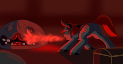 Size: 2800x1480 | Tagged: safe, artist:coreboot, oc, oc only, pony, brimstone, chest, monstro (the binding of isaac), ponified, solo, the binding of isaac