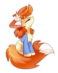 Size: 979x1231 | Tagged: safe, artist:tomatocoup, oc, oc only, fox, fox pony, pony, chest fluff, crying, cute, eyes closed, female, firefox, flower, flower in hair, ponified, simple background, sitting, solo, transparent background