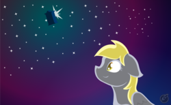 Size: 1043x643 | Tagged: safe, alternate version, artist:littletigressda, derpy hooves, doctor whooves, time turner, earth pony, pony, g4, doctor who, female, male, ship:doctorderpy, shipping, solo, straight, tardis