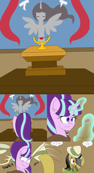 Size: 2400x4400 | Tagged: safe, artist:jake heritagu, daring do, starlight glimmer, alicorn, pony, comic:ask motherly scootaloo, g4, amulet, cloak, clothes, comic, mural, smug, smuglight glimmer