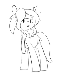 Size: 2049x2617 | Tagged: safe, artist:sourspot, oc, oc only, oc:💚, earth pony, pony, black and white, clothes, female, grayscale, headband, high res, lineart, mare, monochrome, scarf, simple background, socks, solo, white background