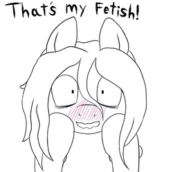Size: 463x461 | Tagged: safe, artist:scraggleman, edit, oc, oc only, oc:floor bored, earth pony, pony, black and white, blushing, female, lineart, looking at you, mare, monochrome, partial color, simple background, solo, that is my fetish, white background
