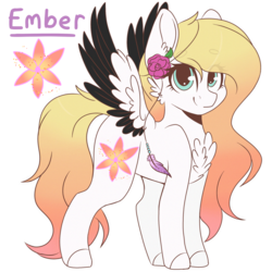 Size: 2048x2048 | Tagged: safe, artist:cinnamontee, oc, oc only, oc:ember (cinnamontee), pegasus, pony, female, flower, flower in hair, high res, looking at you, mare, simple background, smiling, solo