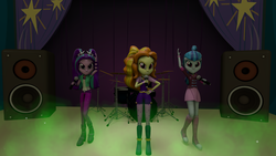 Size: 7680x4320 | Tagged: safe, artist:keksiarts, adagio dazzle, aria blaze, sonata dusk, equestria girls, g4, my little pony equestria girls: rainbow rocks, 3d, absurd resolution, drum kit, drums, microphone, musical instrument, source filmmaker, stereo, the dazzlings, under our spell