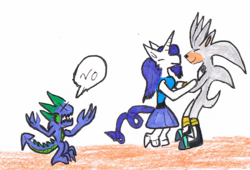 Size: 980x668 | Tagged: safe, artist:sinako777, rarity, spike, dragon, g4, commission, crossover, crossover shipping, female, male, shipping, silver the hedgehog, sonic the hedgehog, sonic the hedgehog (series), straight, traditional art