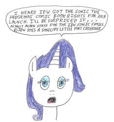 Size: 1445x1537 | Tagged: safe, artist:dth1971, idw, rarity, pony, unicorn, g4, bust, crayon drawing, crossover, mouthpiece, sonic the hedgehog (series), speech bubble, traditional art