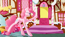 Size: 1280x728 | Tagged: safe, artist:thatonegib, pinkie pie, earth pony, pony, g4, female, inviting, inviting you, looking at you, one eye closed, open mouth, smiling, solo, sugarcube corner, wink