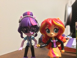 Size: 3264x2448 | Tagged: safe, sci-twi, sunset shimmer, twilight sparkle, equestria girls, g4, doll, equestria girls minis, female, high res, holding hands, lesbian, ship:sci-twishimmer, ship:sunsetsparkle, shipping, toy
