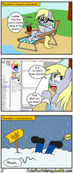 Size: 1280x3033 | Tagged: safe, artist:outofworkderpy, derpy hooves, human, pegasus, pony, g4, beach chair, breaking the fourth wall, chair, comic, female, funny, mare, outofworkderpy, paint tool sai, shovel, snow, tumblr, tumblr comic