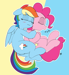 Size: 4619x5000 | Tagged: safe, artist:pabbley, pinkie pie, rainbow dash, pony, g4, absurd resolution, cuddling, cute, dashabetes, diapinkes, duo, female, lesbian, mare, pabbley is trying to murder us, ship:pinkiedash, shipping, sleeping, spooning, zzz