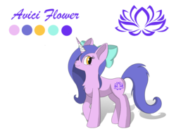 Size: 3300x2550 | Tagged: safe, artist:lunar froxy, oc, oc only, oc:avici flower, pony, unicorn, bandage, bow, female, high res, mare, phone drawing, reference sheet, simple background, smiling, solo, white background