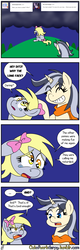 Size: 1280x4000 | Tagged: safe, artist:outofworkderpy, derpy hooves, oc, oc:daring doo, pegasus, pony, unicorn, comic:family matters, g4, bow, comic, cross-popping veins, derpy's sister, duo, duo female, female, filly, flashback, hair bow, mare, outofworkderpy, tail bow, tumblr, tumblr comic